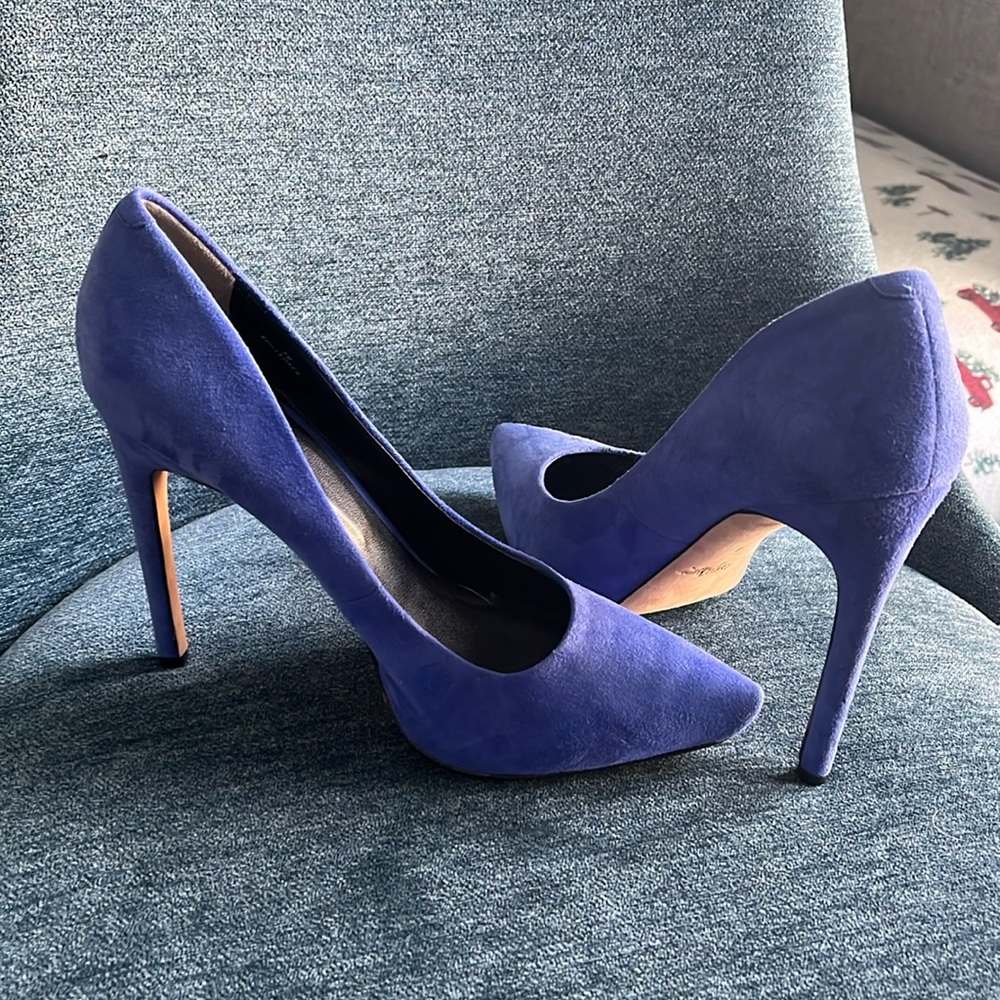 Blue suede heels